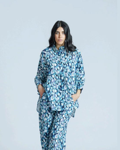 linnen blouse abstract design lia271 l381 - Thanny