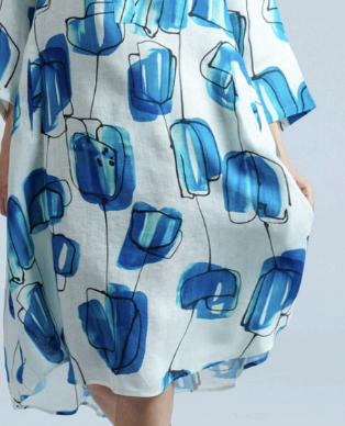 linnen jurk met abstracte print x926 - Thanny