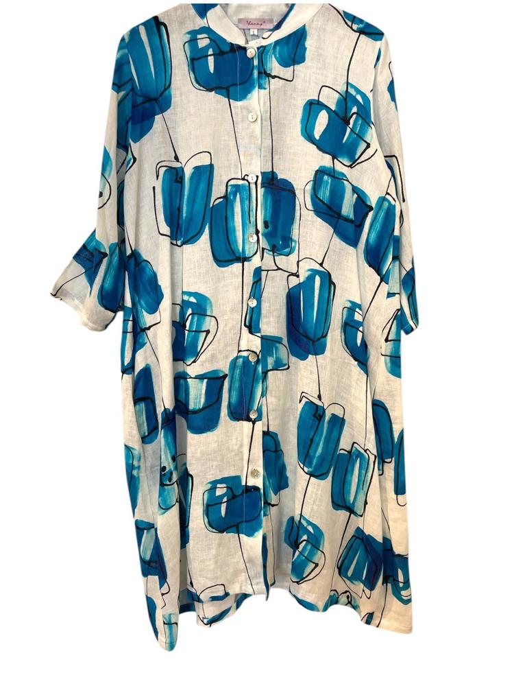 linnen jurk met abstracte print x926 - Thanny