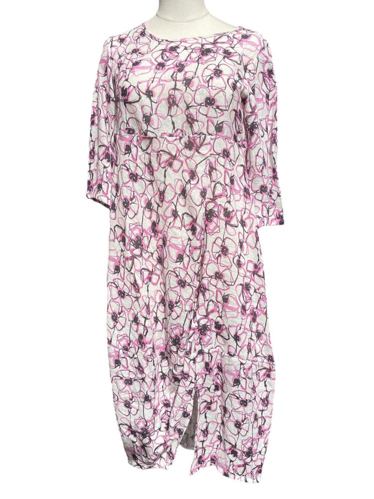 elegante linnen bloemenjurk b93 l383 - Thanny