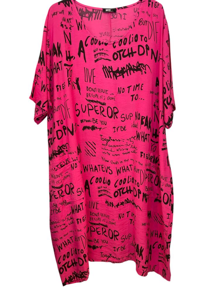 viscose jurk met tekst 92019 - MB Style