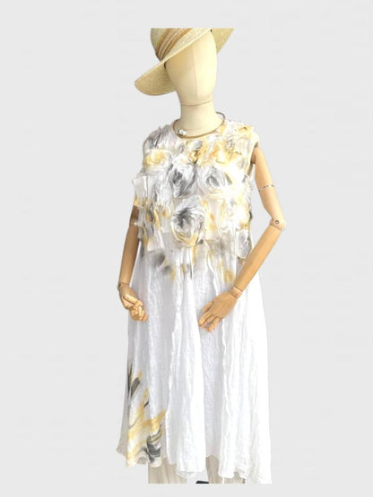 linnen maxi-jurk met ruches p24ab207 - Working Overtime