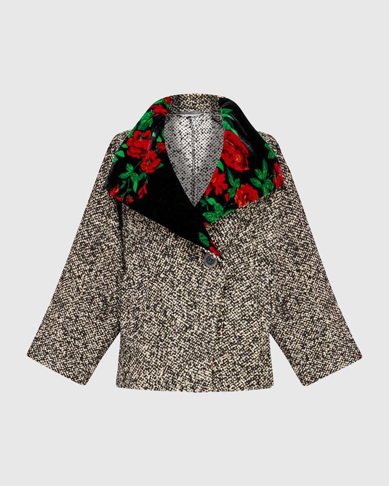 elegante bloemenkraag jas aj929 - Alembika