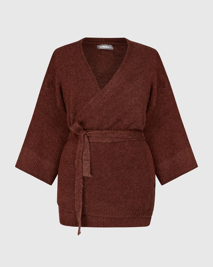 gebreid gilet met ceintuur as934 - Alembika