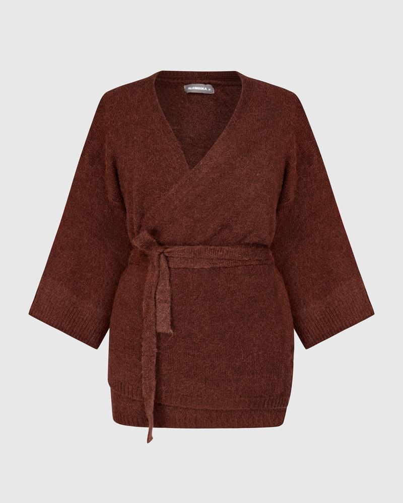 gebreid gilet met ceintuur as934 - Alembika