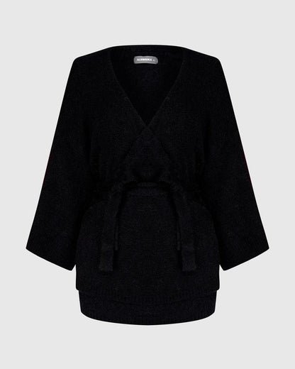 gebreid gilet met ceintuur as934 - Alembika