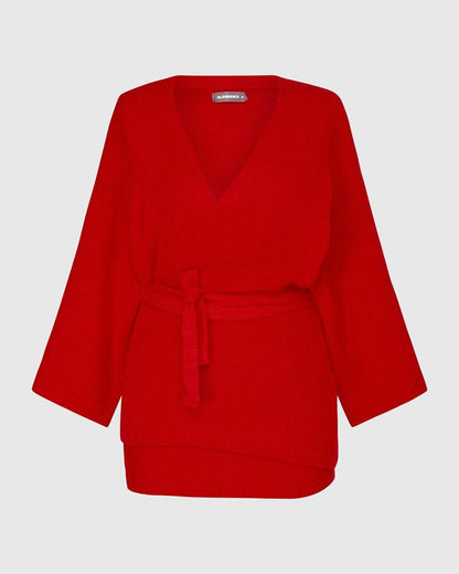 gebreid gilet met ceintuur as934 - Alembika