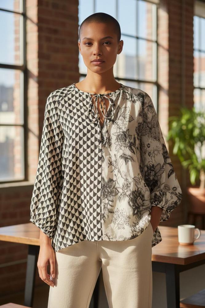 grafisch bloemenpatroon blouse at739 - Alembika