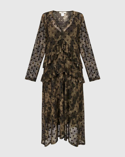 maxi jurk met ruches stippen ud664 - Alembika