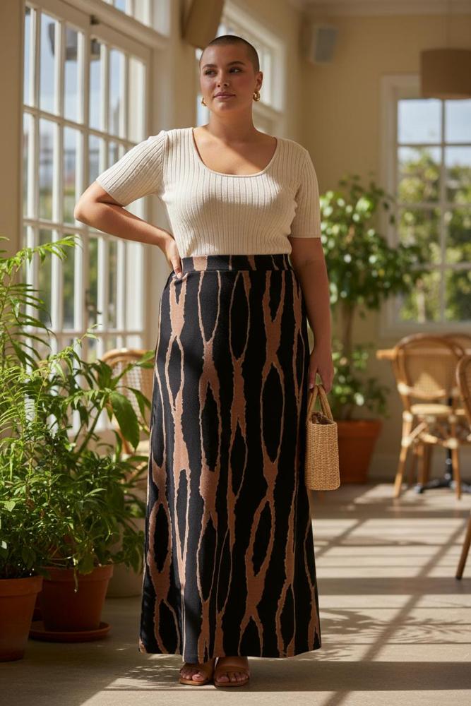 maxi rok met grafisch design ak635 - Alembika