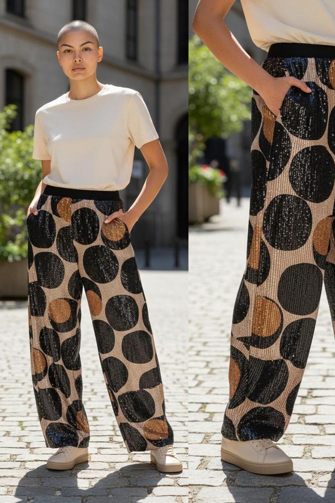 glimmende cirkelpatroon broek ap607 - Alembika