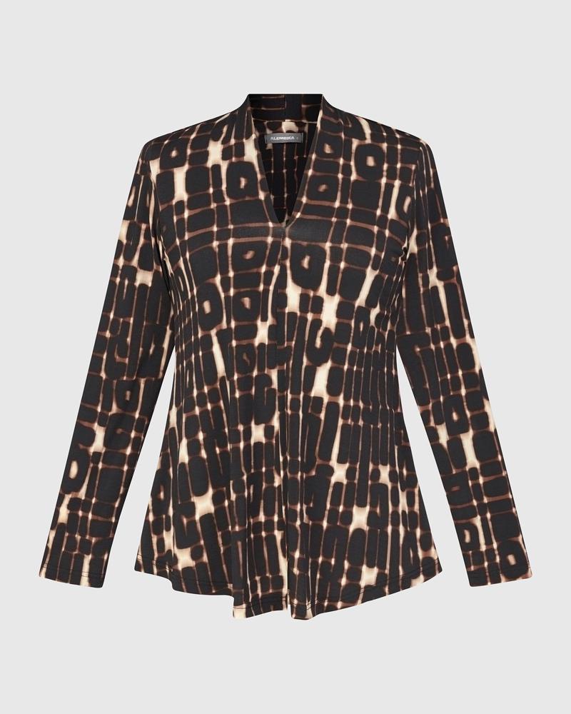 stijlvol geometrisch v-hals shirt at726 - Alembika