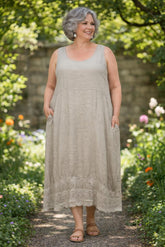 linnen zomerse jurk met kant 7527 - Moonshine