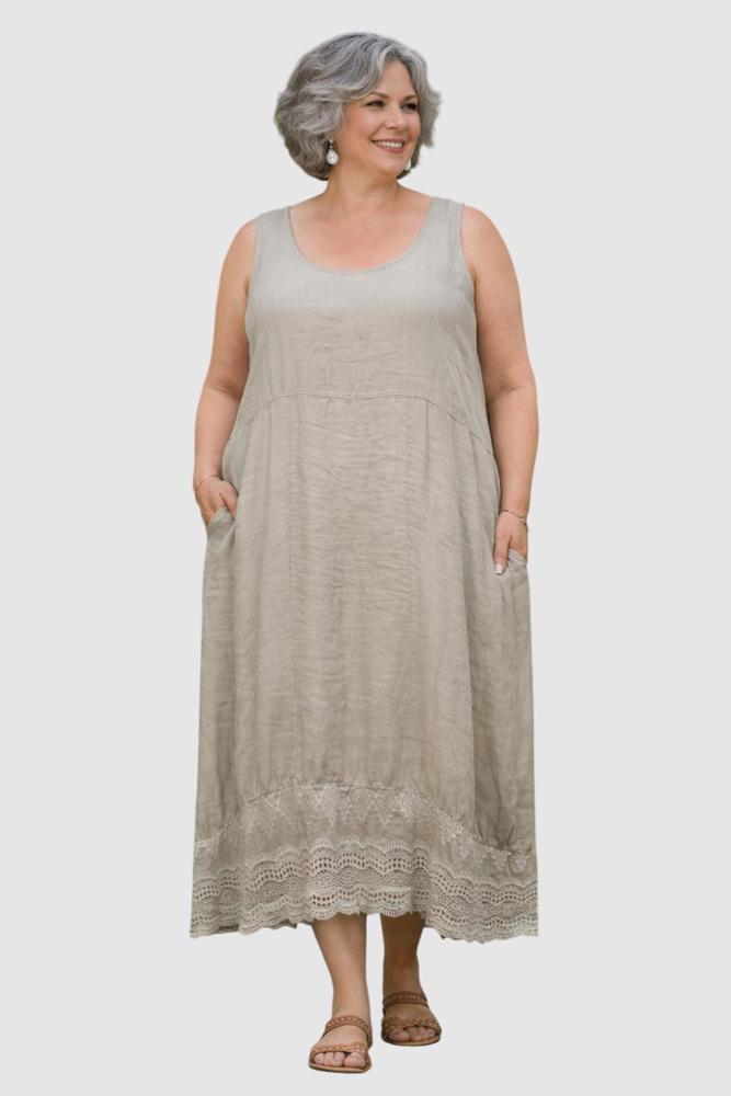 linnen zomerse jurk met kant 7527 - Moonshine