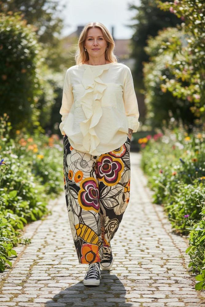 vrolijke bloemenprint wijde broek 826002 - wendy trendy