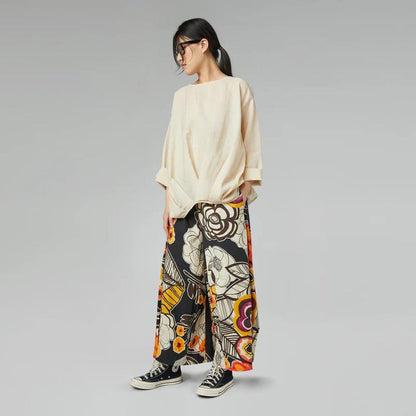 vrolijke bloemenprint wijde broek 826002 - wendy trendy