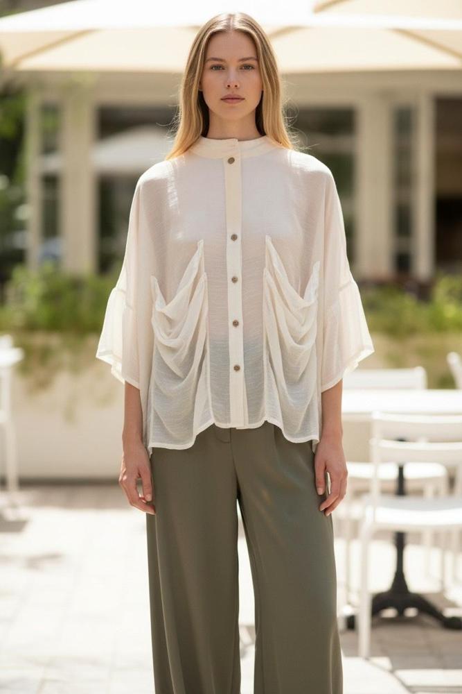 luchtige zijde linnen hemdblouse n338 - Any Trendy