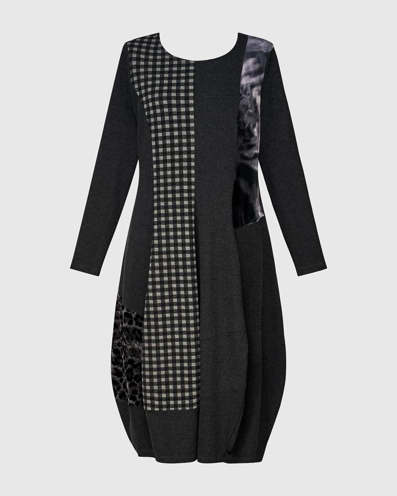 stijlvolle patchwork midi jurk ad908 - Alembika