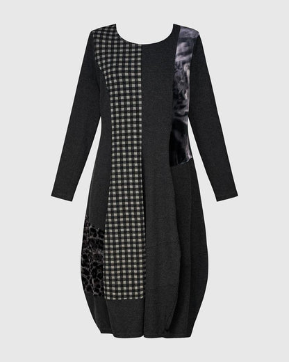 stijlvolle patchwork midi jurk ad908 - Alembika