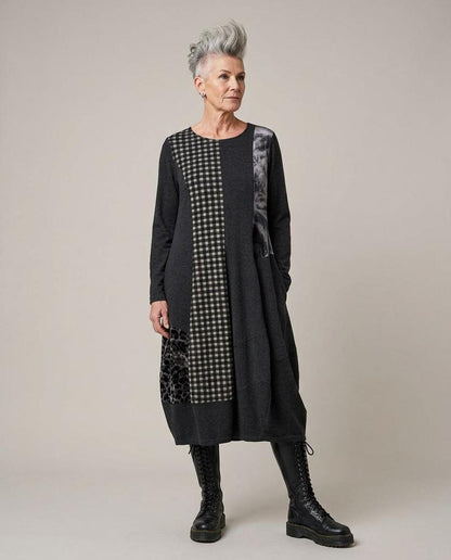 stijlvolle patchwork midi jurk ad908 - Alembika
