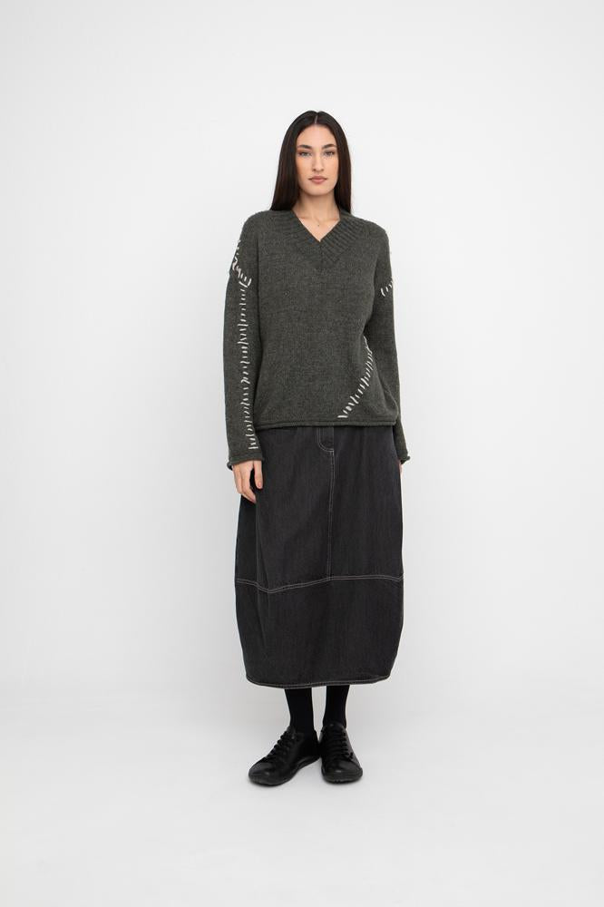 wijde denim rok met contraststiksels 777012 - Ozai N Kü