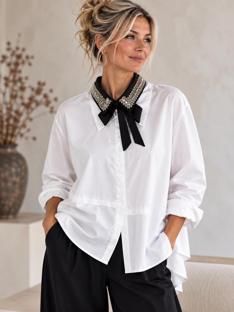 chique parelkraag met strik - Rose