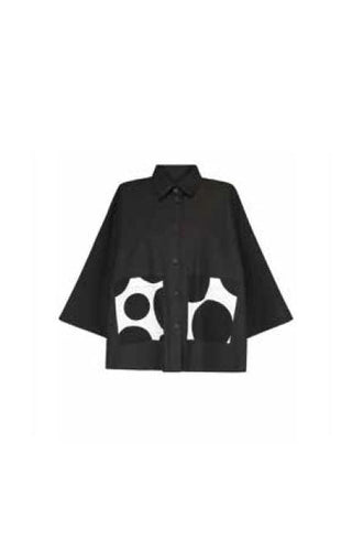 zwarte designer cape blouse met uitsparingen - ut141m - Alembika