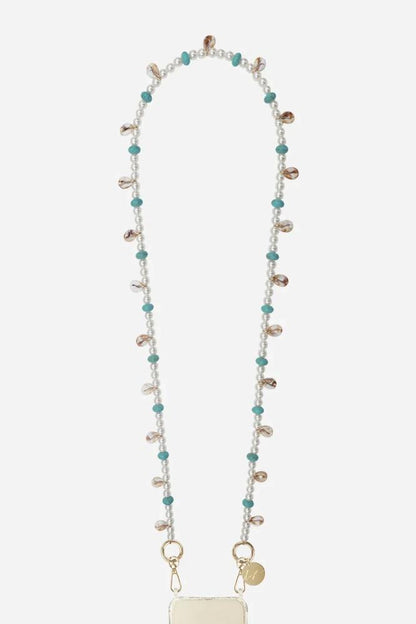 turkoois en parelmoer kralen telefoonketting le314893 - La Coque Française