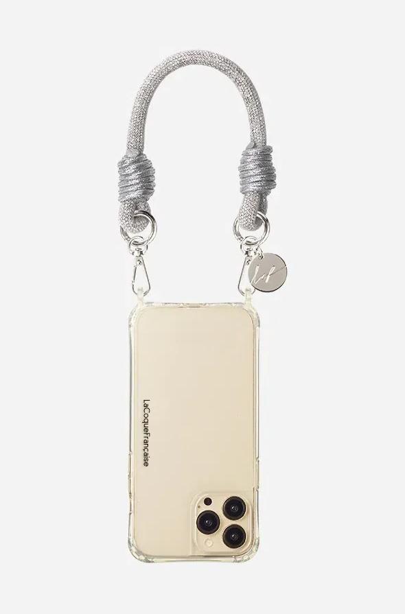 zilverkleurige strass stoffen telefoonketting le314757 - La Coque Française