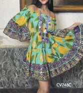 boho-chic off-shoulder zomerjurk met etnische print - Antica Sartoria