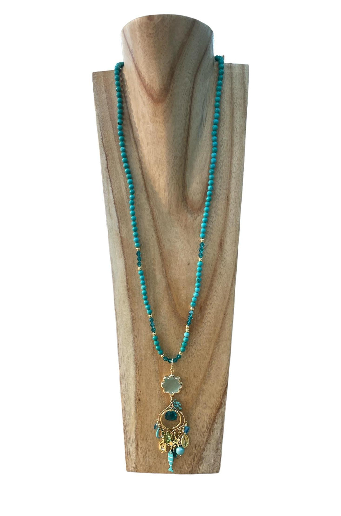boheemse turquoise kralen halsketting met gouden bedels cobb24 - Sophie Goetsch