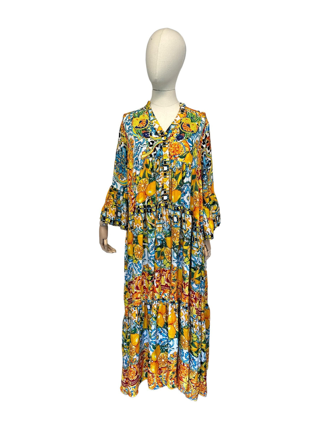 geborduurde bohemien maxi-jurk met kleurrijke patronen - cv082 - Antica Sartoria