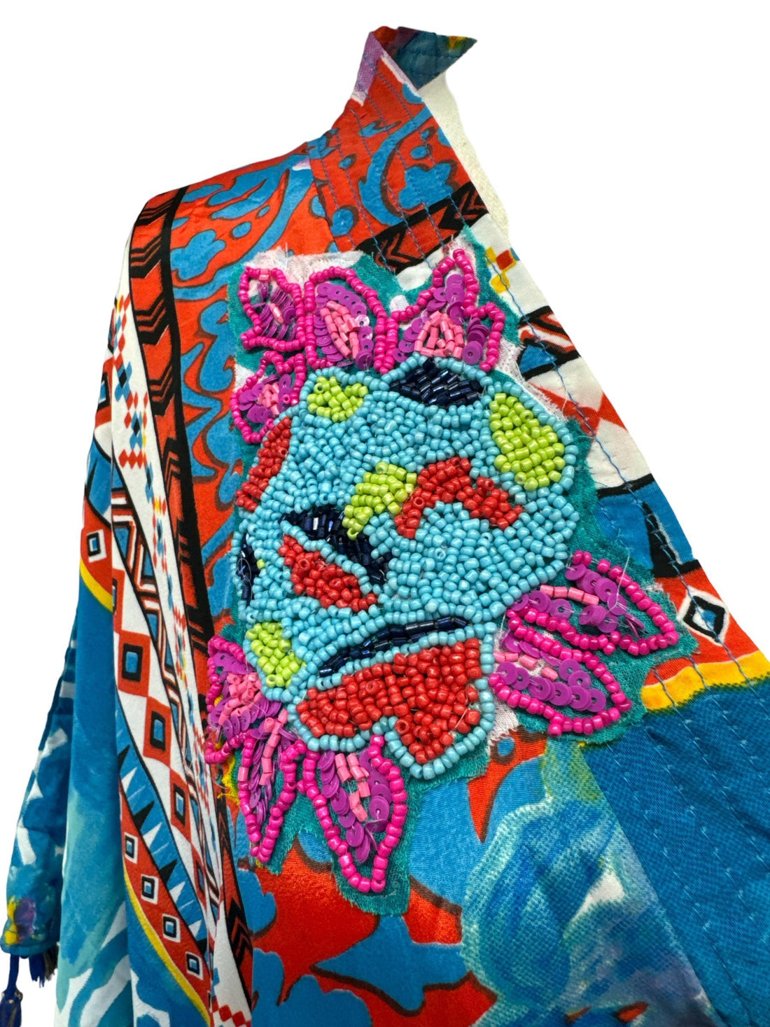 bohemien blauw-rode paisley print sjaal cv211 - Antica Sartoria