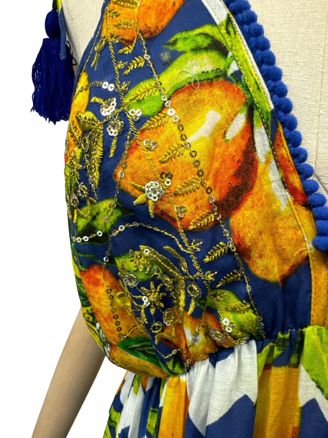 bohemien maxi-jurk met kleurrijke print en kralenversiering - cv307 - Antica Sartoria
