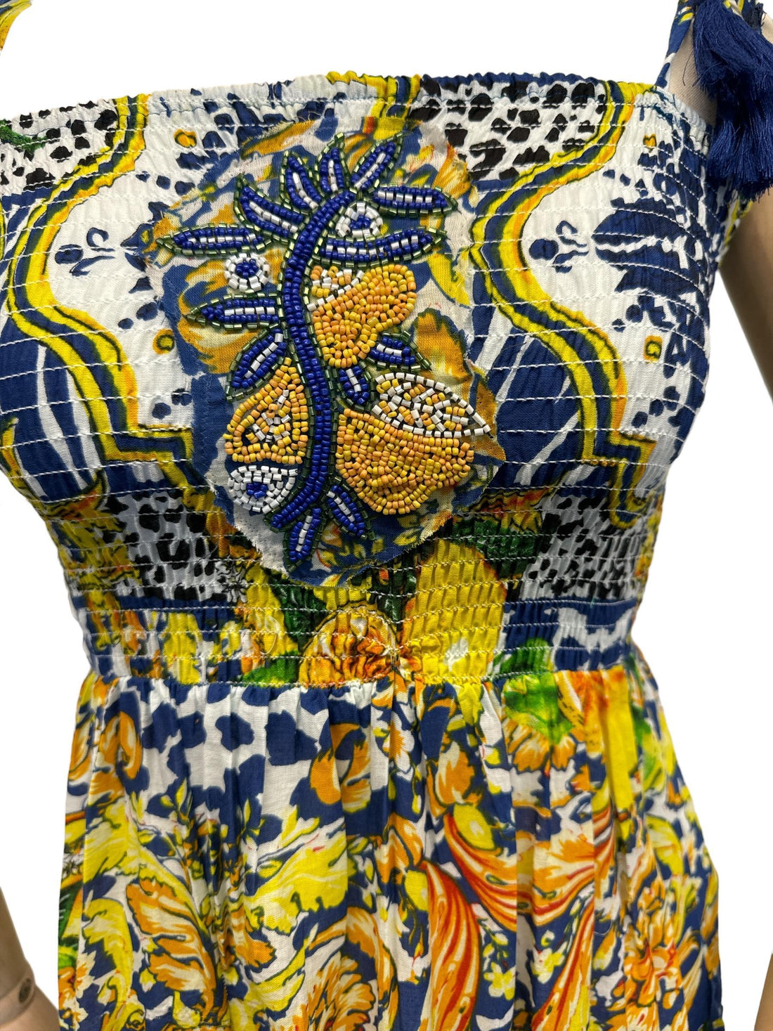 exotische bloemenprint jurk met kralenaccent cs010h - Antica Sartoria