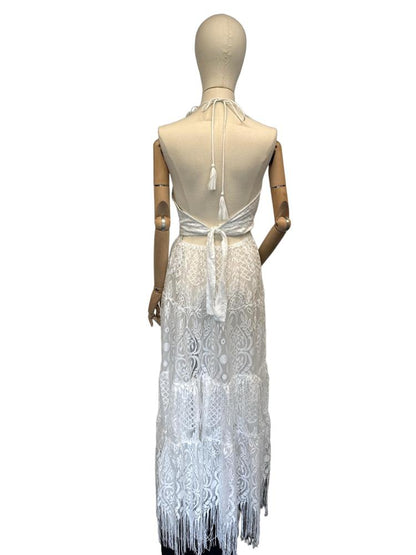 elegante ivoorkleurige kantjurk met franjes - dw070 - Antica Sartoria