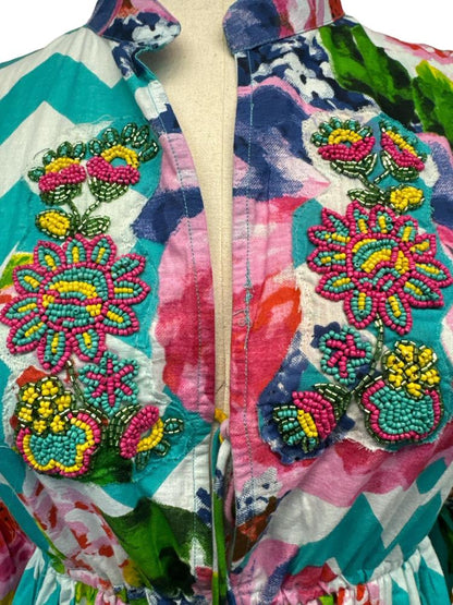 bohemien zomerjurk met bloemen- en zigzagprint - cs008n - Antica Sartoria