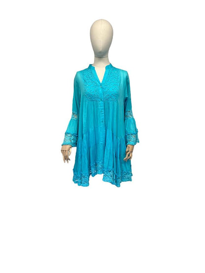 bohemien mini-jurk /tuniek met kantdetails cv1085 - Antica Sartoria