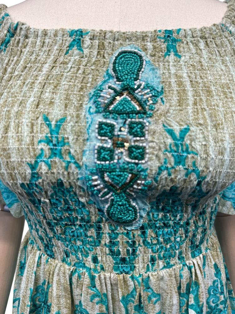 bohemien smaragdgroene geborduurde tuniek cs005p - Antica Sartoria