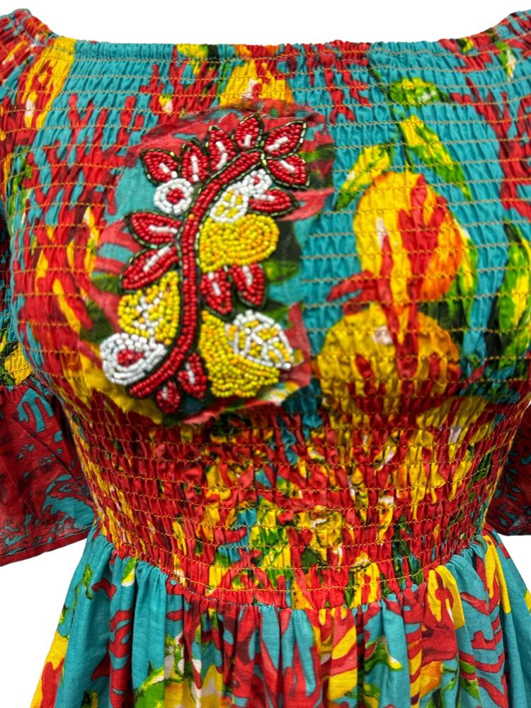 kleurrijke geplisseerde tuniek met geborduurde details - cs005e - Antica Sartoria