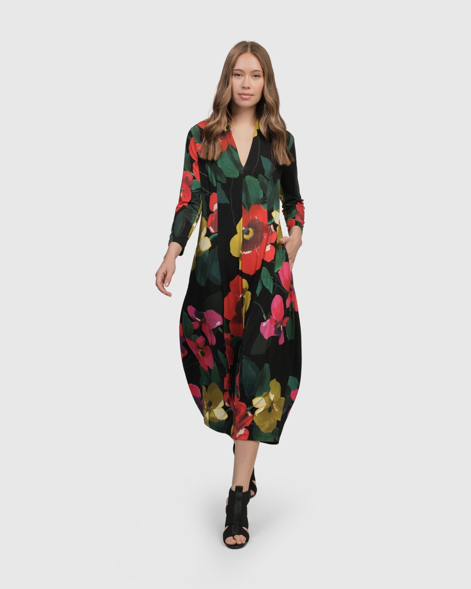 elegante bloemenprint midi-jurk sd525g - Alembika