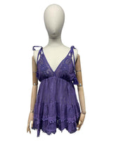 paarse kanten zomerjurk met v-hals en ruches - model cc475 - Antica Sartoria