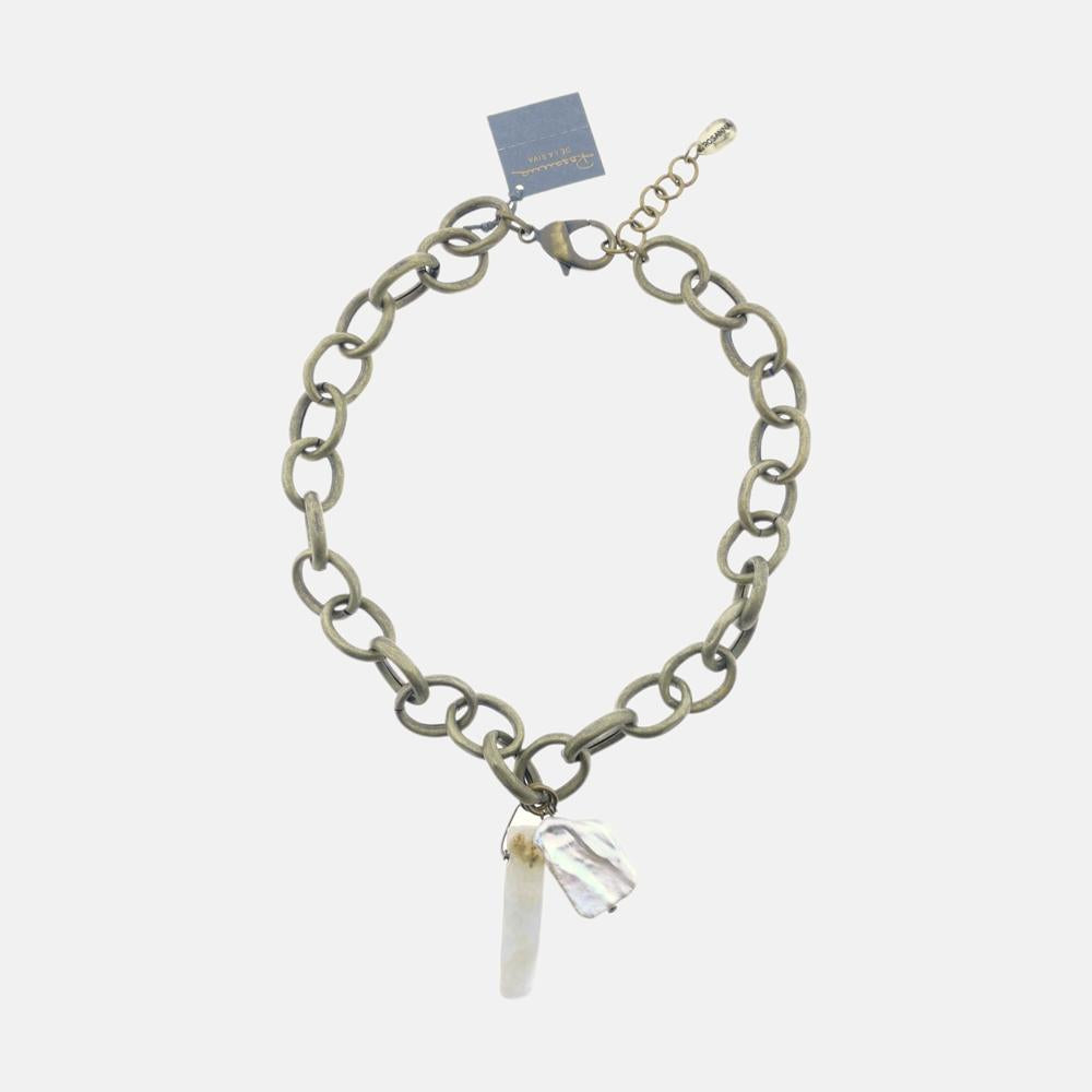 stoere ketting met parel hanger 14145 - Rosanna de la Riva