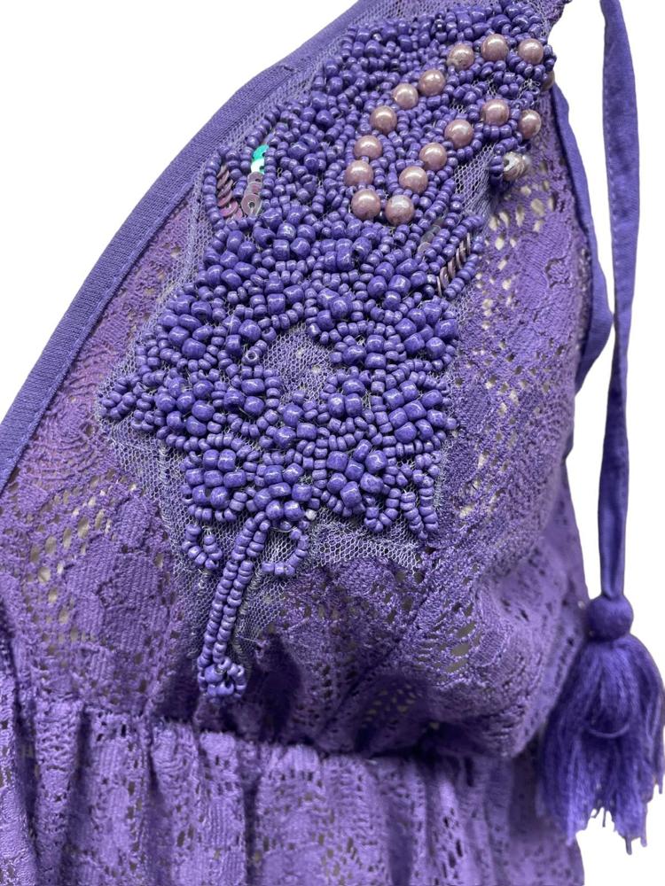 paarse kanten zomerjurk met v-hals en ruches - model cc475 - Antica Sartoria