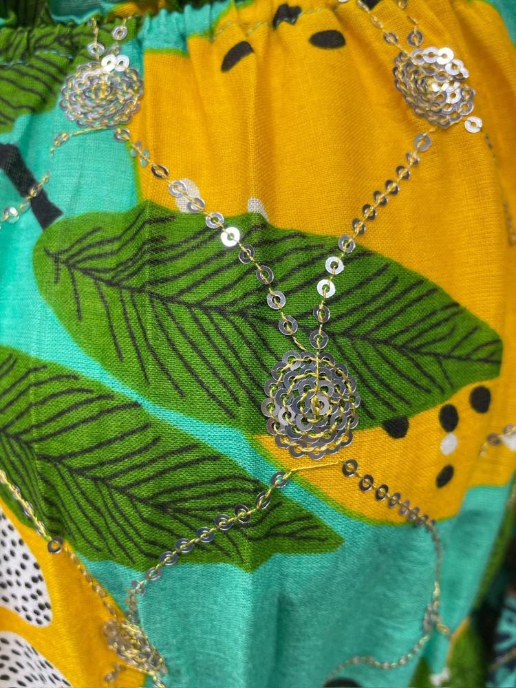 boho-chic off-shoulder zomerjurk met etnische print - Antica Sartoria