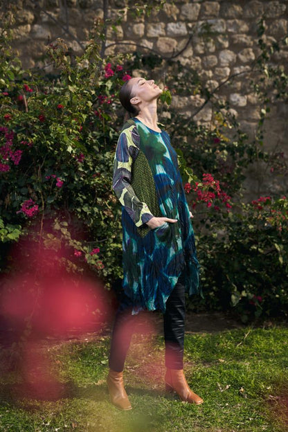 exotische bladerprint asymmetrische tuniek at602 - Alembika