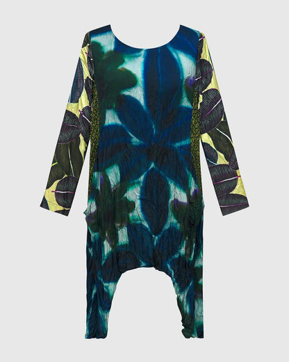 exotische bladerprint asymmetrische tuniek at602 - Alembika