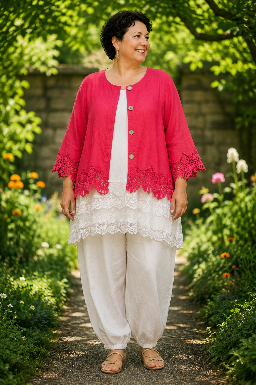 Gilet boutonné avec détails en dentelle 7505ss26 - Moonshine
