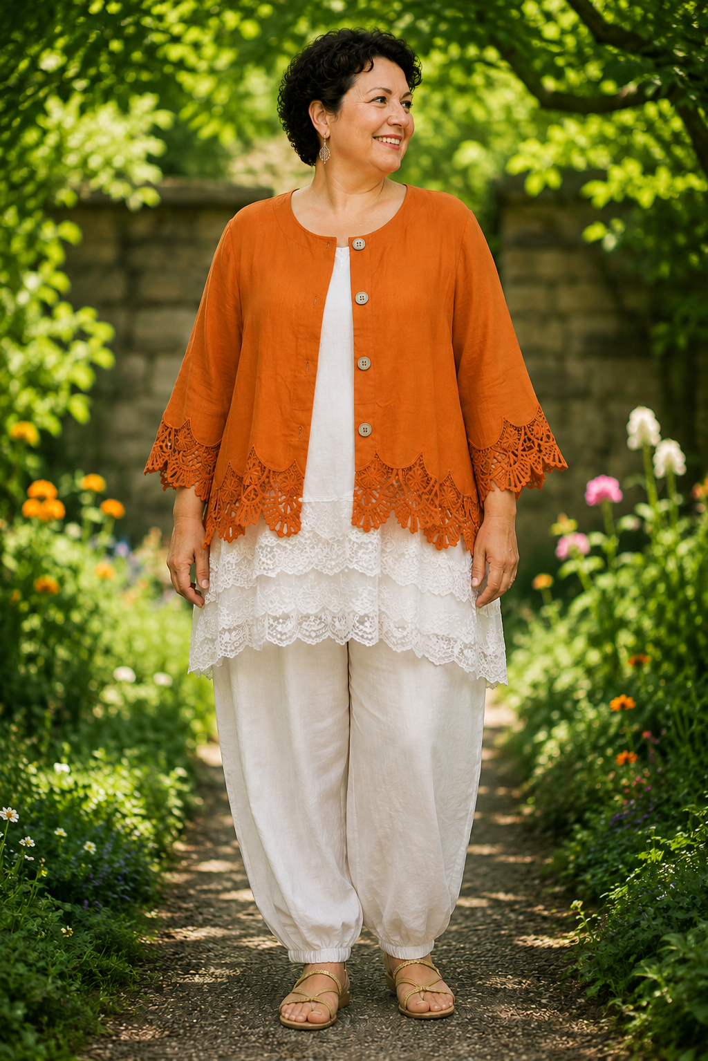 vest met knoopsluiting en kanten accenten 7505ss26 - Moonshine
