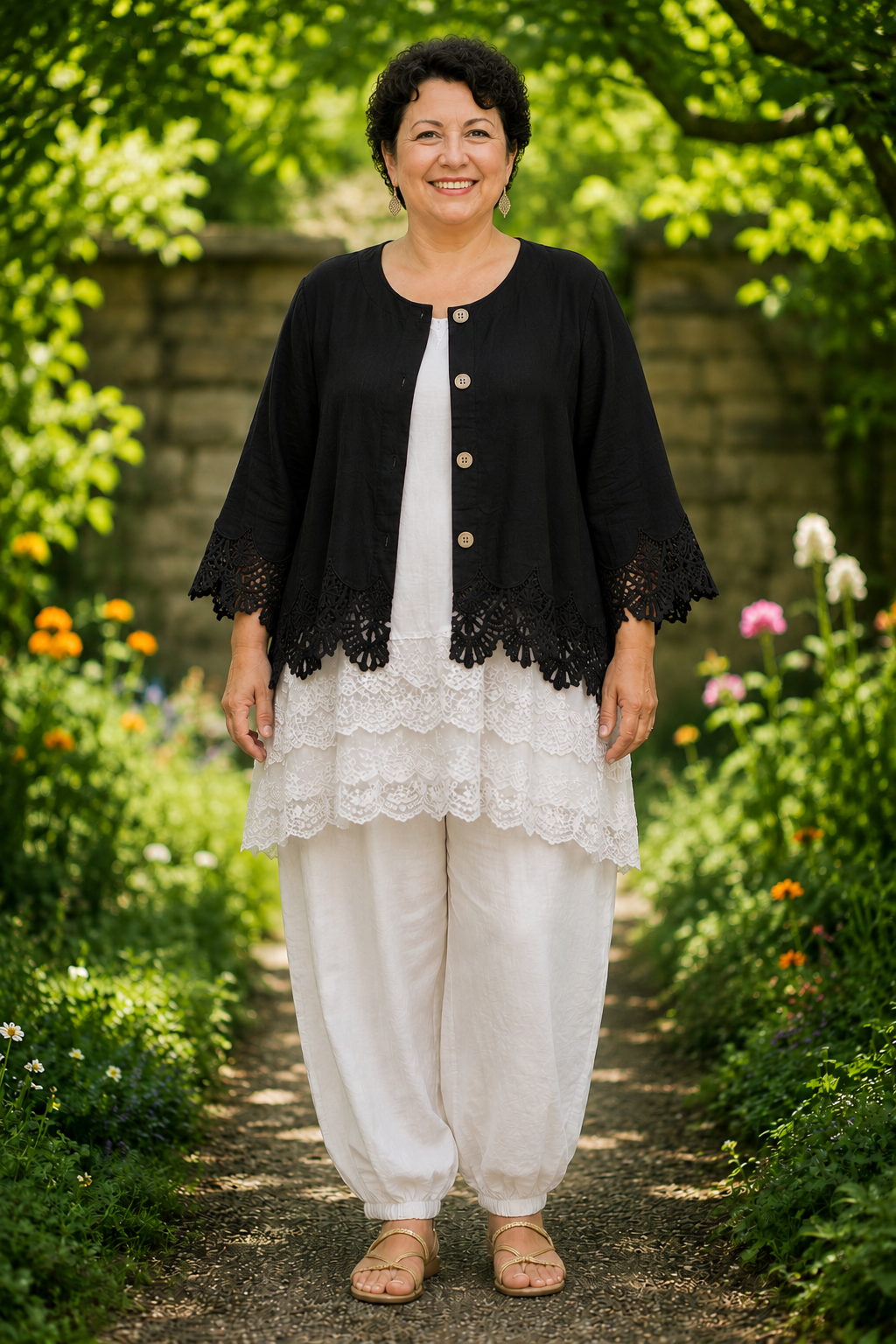vest met knoopsluiting en kanten accenten 7505ss26 - Moonshine